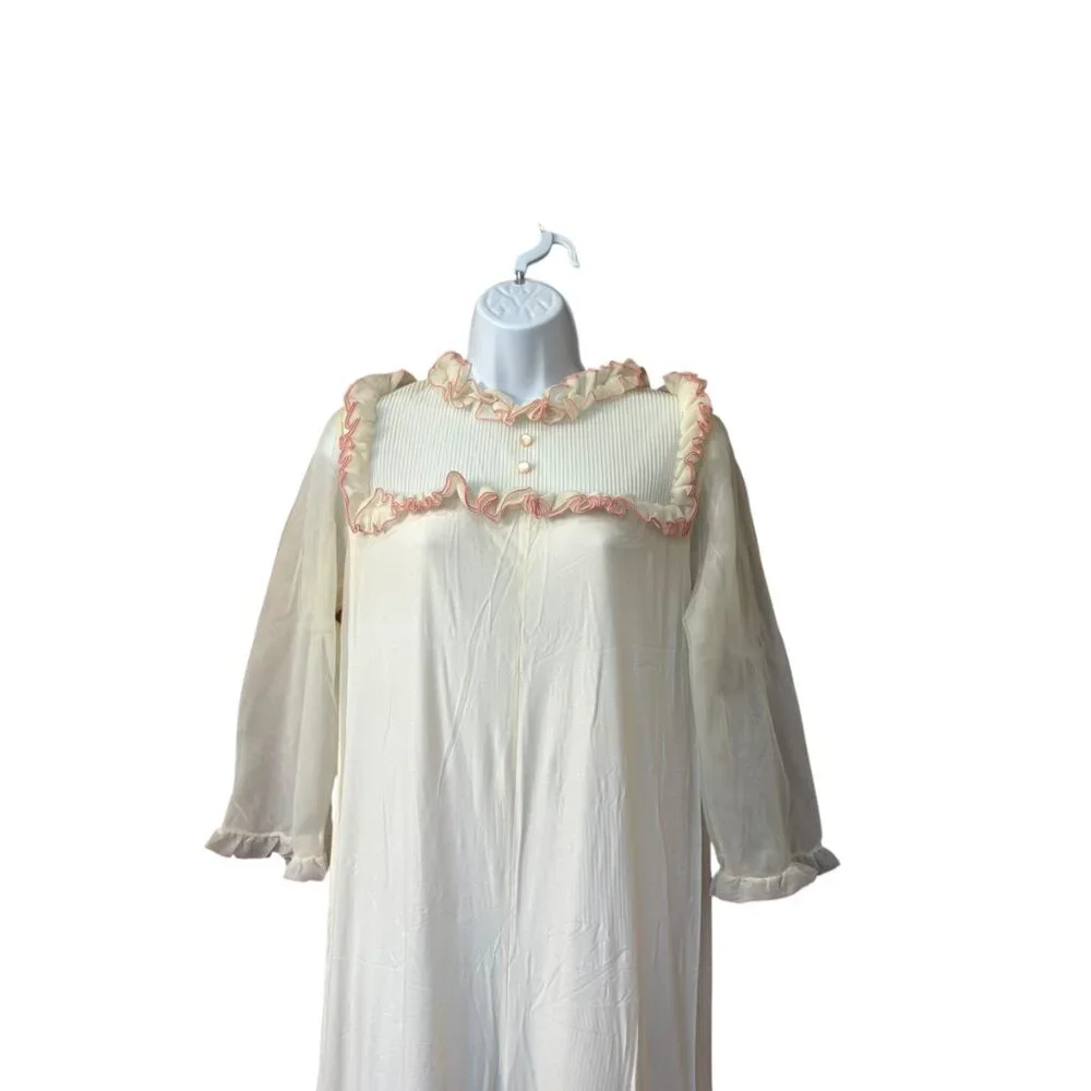 Vintage Union Jeri Morton Sleep Jumpsuit‎ White Pink Lace Sheer Size Medium